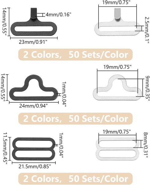 PH PandaHall 100 Sets 2 Colors Adjustable Bow Tie Hardware Clip Sets, Iron Hook Fastener for Necktie Strap, Black & Silver...