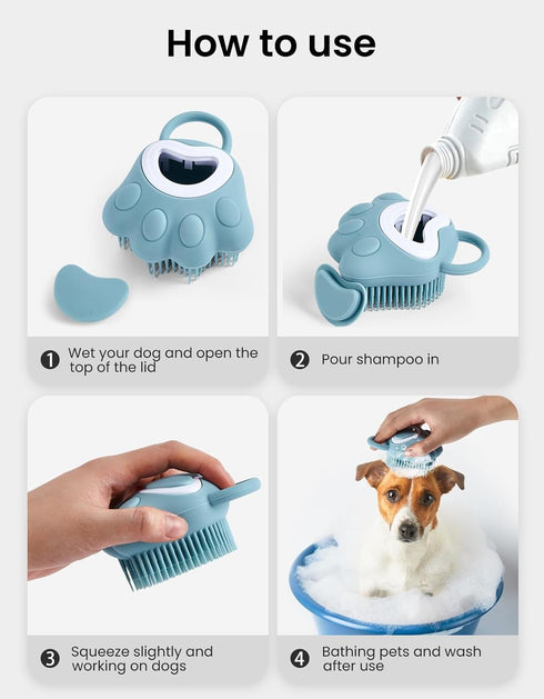 Silicone Dog Bath Brush Dog Shower Brush, Pet Shampoo Brush Scrubber Massage Dispenser, Soft Silicone Grooming Shower Brush for Short Long Haired ...