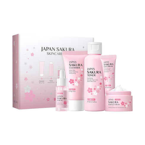 Skin Care Set JAPAN SAKURA Women Beauty Gift Sets Skin Care Kit with Cleanser, Toner, Serum, Eye Cream, Face Cream Travel Kit for Women Teen Girls...