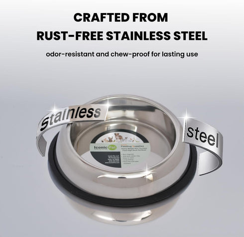 ICONIC PET 8 oz/ 1 Cup Heavy Weight Stainless Steel Elevated High Back Pet Food/Water Bowl with Removable Anti Skid Rubber Ring - Dog/Cat Feeding ...