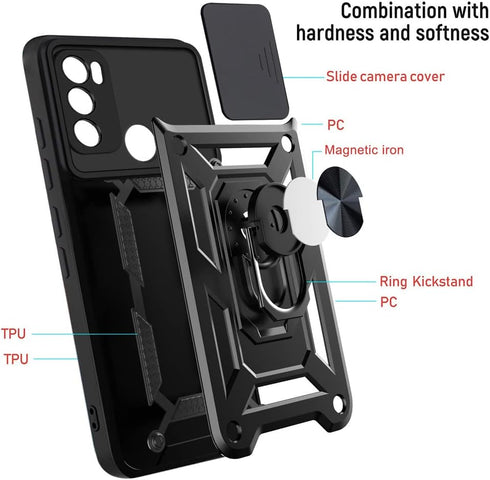 CCSmall Case for Motorola Moto G60 with Slide Camera Cover,Military Grade Heavy Duty Protection Phone Case Cover with Magnetic Ring Kickstand for ...