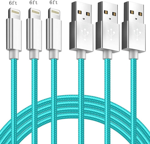 iPhone Charger 6ft 3Pack MFi Certified Lightning Cable Nylon Braided USB Charging/Data Sync Cord Compatible with iPhone 12/11/X XS XR/8 7 6 6s Plu...