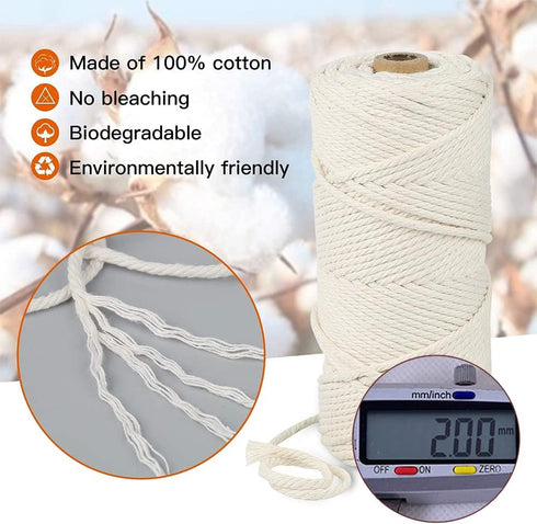 Macrame Cotton Cord, 4 Ply Twisted Macrame Yarn, Natural Cotton Cord Perfect Macrame Supplies for Macrame Plant Hangers DIY Crafts (2mm*219Yards, ...