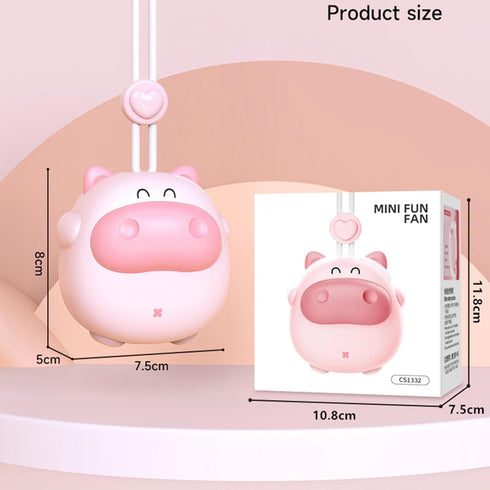 Cartoon Hanging Neck Fan, Portable Battery Powered Mini Personal Necklace Fan with Adjustable Lanyard USB Rechargeable Hands Liberating(cow white)...