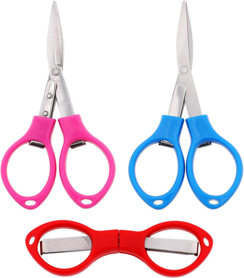 3 PCS Small Folding Scissors Portable Paper Cutter Scissors Fabric Keychain Scissors Stainless Steel Travel Scissors Safety Retractable Glasses-Sh...