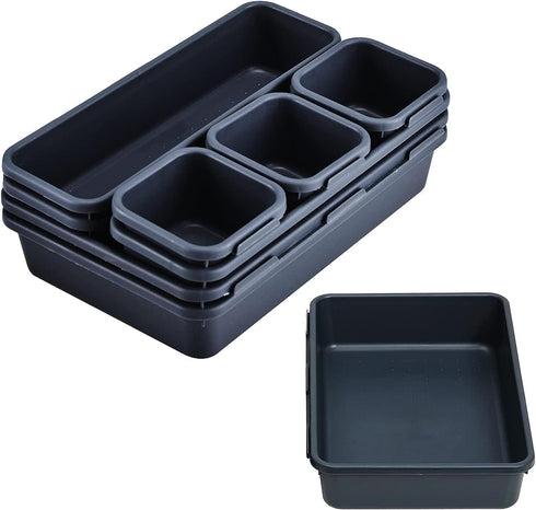 8 PCS Clear Plastic Drawer Organizers Set, 3-Size Versatile Bathroom and Vanity Drawer Organizer Trays, Storage Bins for Makeup, Bedroom, Kitchen ...