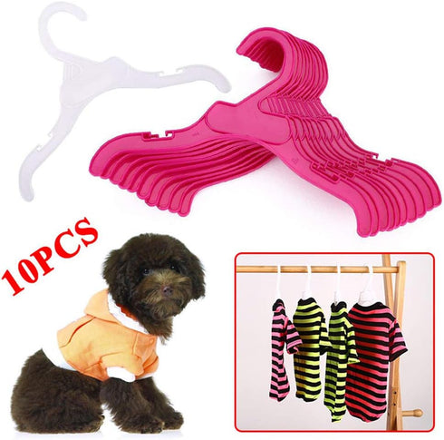 Pet Clothing Hanger, 10PCS Plastic Anti-Skid Dog Puppy Cat Clothes Clothing Rack for Small Animals (Pink, S...