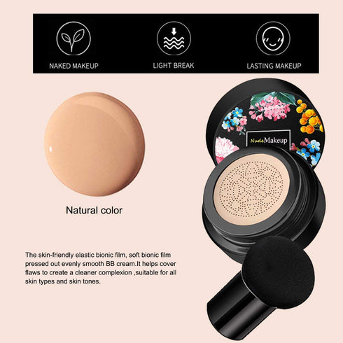 2 Pack Mushroom Head Air Cushion BB Cream, Concealer Lasting Nude Makeup Moisturizing Brightening Pigment CC Liquid Foundation...