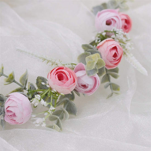 Floral Fall Artificial Baby Breath Flower Halo Wedding Crown Lilac Bridal Headpiece Greenery Crown HC-24 (F-pink)...