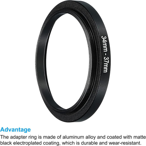 PATIKIL 34mm-37mm Metal Step Up Ring, Camera Lens Filter Adapter Ring Aluminum Filter Adapter Ring for Camera Lenses Hood, Black...