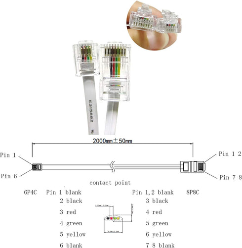 Honbay 2 Pack Telephone RJ11 6P4C to RJ45 8P8C Connector Plug Cable for Landline Telephone...