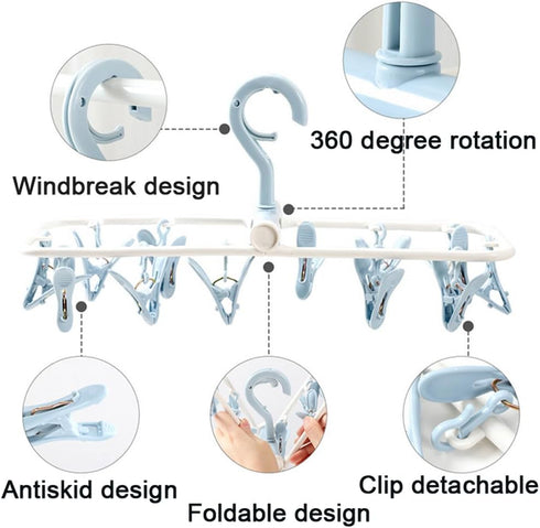 Clothes Drying Racks 2 Pack Small Folding Portable Underwear Hangers with Clips Socks 12 Clips 360° Rotatable Hook for Drying Towels Bras Baby Clo...