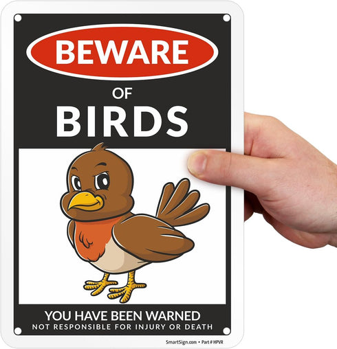 SmartSign Funny Beware Of Birds Warning Sign - 10"x7", 40 mil Laminated Rust-free Aluminum - Metal Signs for Wall Decor, Outdoors, Garden, Patio, ...