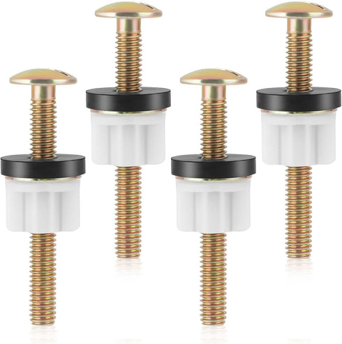Toilet Seat Screws Sets, 2 Set Heavy Duty Toilet Seat Fastener Hinge Bolt White Plastic Nut with Metal Washers Rubber Sealed Loop, Toilet Hardware...