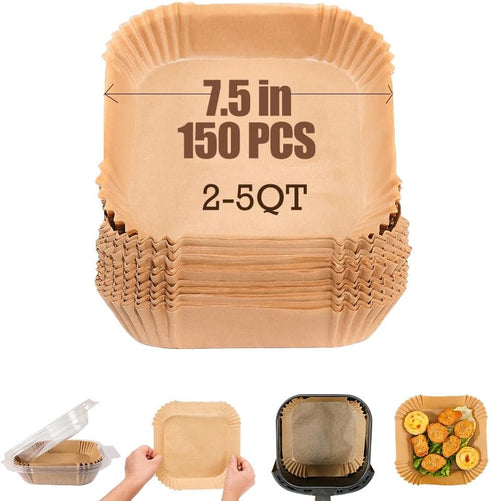 7.5 Inch Air Fryer Parchment Paper Liners Square,150 Pcs Non-stick &Oil-proof Disposable Air Fryer LIners for 2-5 QT Frying,Baking,Roast,Microwave...