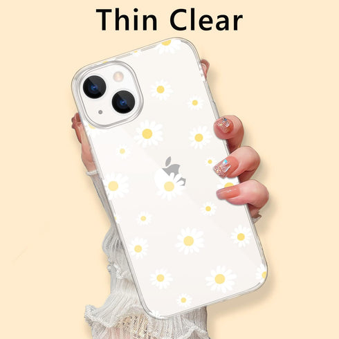 Cute White Small Daisy Floral Case Designed for iPhone 13, Crystal Clear Daisy Flowers Girly Phone Case, Stylish Soft TPU Flexible Cover Shockproo...
