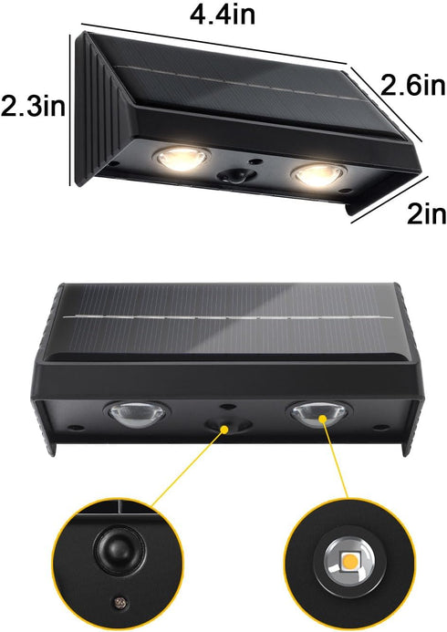 Solar Wall Lights Outdoor 3000K Warm White Downlights Waterproof LED Sconce Dusk to Dawn Solar House Lights for Fence Deck Pathway Patio (2Pack, D...