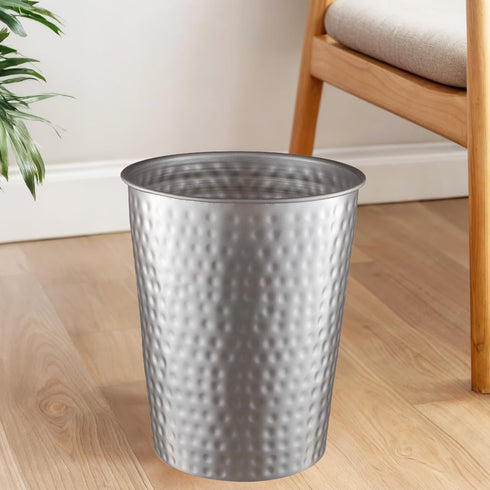Monarch Abode Pewter Hand Hammered Metal Wastebasket for Home Office Bedroom, Decorative Waste Basket, Modern Bathroom Garbage Can, Durable & Deco...