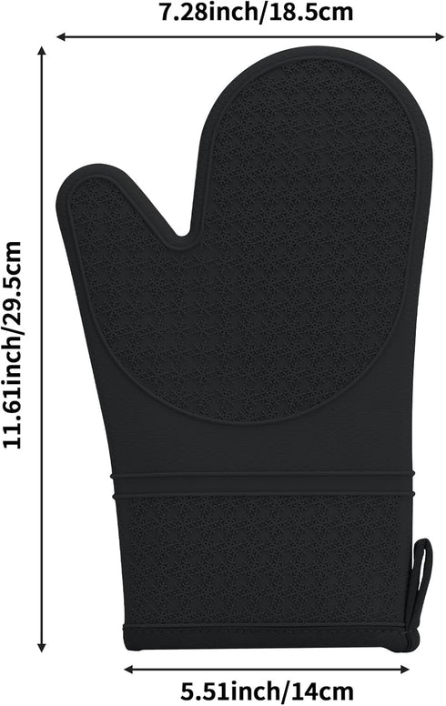 Silicone Oven Mitts, Oven Gloves with Non-Slip Waterproof - 2PCS Black Oven Mittens Heat Resistant 600 Degree, Soft Lining Silicone Oven Mits for ...