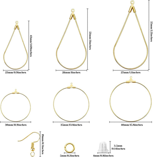 360Pcs Earrings Beading Hoop Set for Jewelry Making, with Earring Finding Teardrop Round Beading Hoop,Open Jump Rings,Earring Hooks and Backs, Ear...