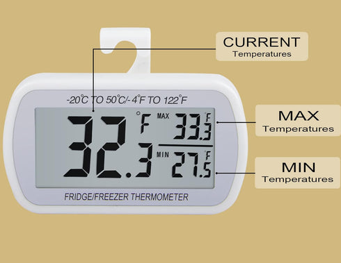 AEVETE Waterproof Digital Refrigerator Thermometer Large LCD, Freezer Room Thermometer with Magnetic Back, No Frills Easy to Read...