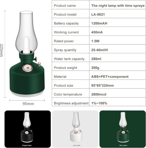 Green Time Lamp Humidifier?Adjustable Gradient Ambient Lighting?One-Button Timing, Two Spray Modes.Humidifiers for Bedroom,Baby Nursery, Plants....