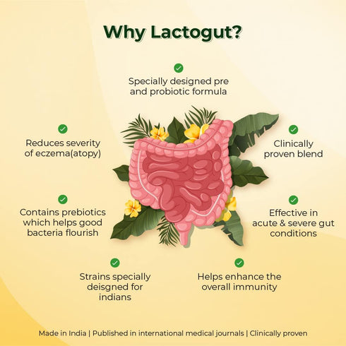Lactogut Probiotics Supplement for Immunity and Digestive Health, Gut Health Multi Strain and Site-Specific Pre-Probiotic Formula Helps in Ibs and...