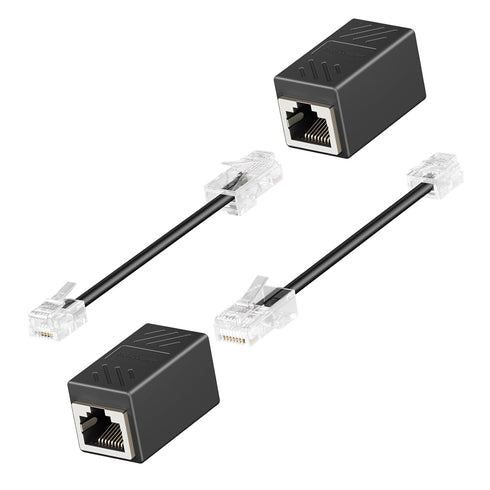 RJ45 to RJ11 Adapter, 2 Pack Phone Jack to Ethernet Adapter, Black Phone Line to Ethernet Adapter, RJ45 Female to RJ11 Male Ethernet to Phone Line...