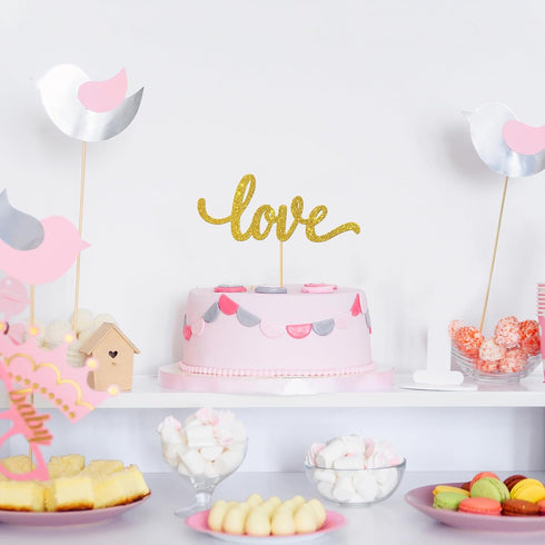 Gold Glitter Love Cake Topper - for Wedding/Engagement/Bridal Shower/Anniversary/Birthday/Bachelorette/Confession Party Decorations Supplies...