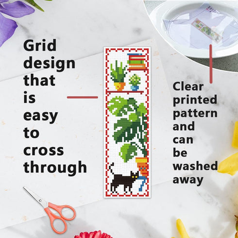 6pcs DIY Cross Stitch Bookmark Kit Plant Stamped Embroidery Bookmark Kits Instruction Included 8.7x3.1" Black Cat Easy Cross Stitch Kits for Adult...