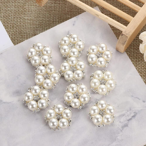 30pcs/Set Flower Rhinestones Buttons Pearl Button Wedding Decoration DIY Alloy Cryustal Bow Accessories(0.9inch,Sliver)...