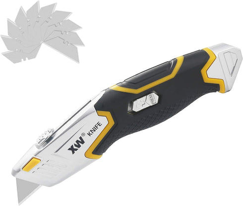 XW Auto Loading Utility Knife, 3-Position Retractable Box Cutter with 5 Pre-loaded Blades, Bonus 10 Blades Included...