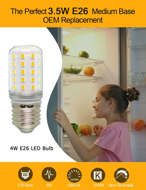 E26 LED Refrigerator Light Bulb AC100-265v 3.5W 40Watt Fridge Lamp for Appliance Frigidaire Freezer Bulb, 4W Warm White 3000K, 2 Pack...