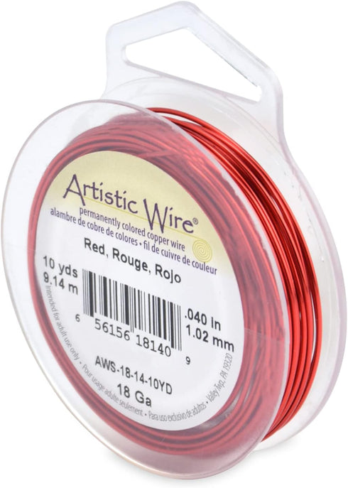 Artistic Wire, 18 Gauge Tarnish Resistant Colored Copper Craft Jewelry Wrapping Wire, Red, 10 yd...