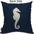 Mugod Sea Horse Decorative Throw Pillow Cover Case Marine Animal Cute Hippocampus White and Navy Blue Cotton Linen Pillow Cases Square Standard Cu...
