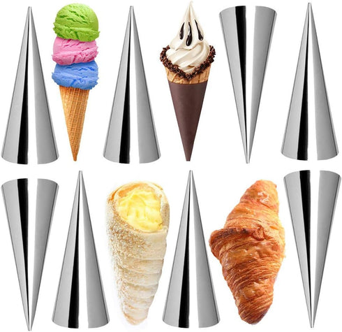 Non-stick Cream Horn Molds Stainless Steel, 5 inch Large Size Cannoli Tubes Kit Pack of 16 Baking Cones Pastry Roll Horn Croissant Mold - Christma...