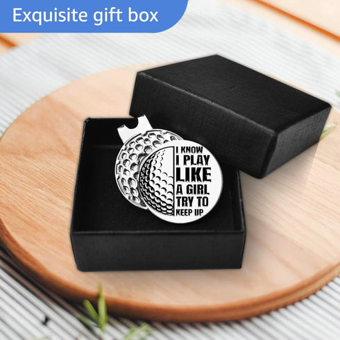 I Know I Play Like A Girl Try to Keep up Golf Ball Marker with Magnetic Hat Clip,Funny Golf Gift for Woman...