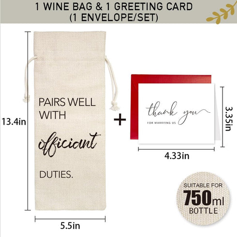 YAANUNULU Wedding Gifts for Officiant, Wedding Officiant Wine Bag for Wedding Day, Best Officiant Ever, Pairs Well With Wedding Officiant, Drawstr...