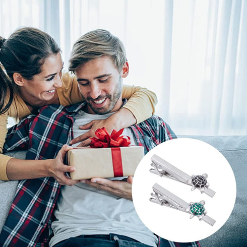 2PCS Turtle Tie Clips for Men Tortoise Tie Bar Clips Personalized Cufflinks Set Fathers Day Birthday Jewelry Gift (Green Black)...