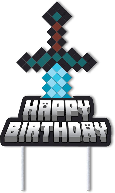 Mining Craft Pixel Gamer Gaming Birthday Cake Topper Video Game Mine Party...