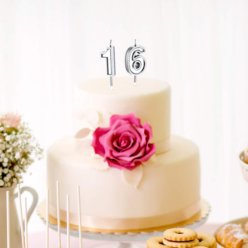 16th Birthday Candles Cake Numeral Candles Happy Birthday Cake Candles Topper Decoration for Wedding Anniversary Celebration Supplies(Silver)...