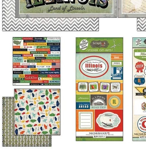 Scrapbook Customs Themed Paper and Stickers Scrapbook Kit, Illinois Vintage, 12 inch by 12 inch...