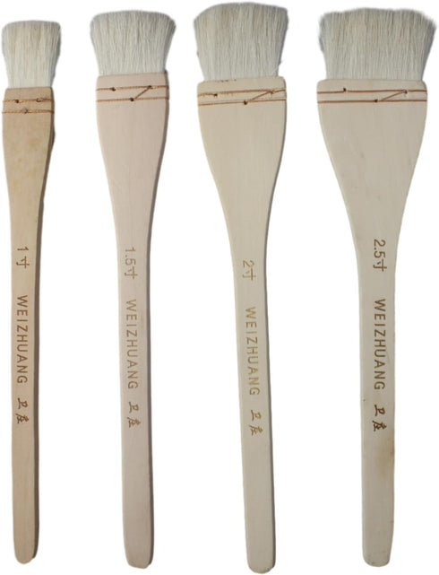 FDXGYH 4pcs Flat Hake Brushes Professional Soft Goat Hair Paintbrush with Solid Wooden Handle for Watercolor Wash Pottery Painting...