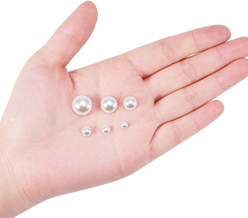 PH PandaHall Flat Back Pearl Beads 690pcs 6 Sizes Beige Craft Pearl Cabochons Half Pearls Loose Beads Gem for Nails Cup Shoes Wedding Dress Scrapb...