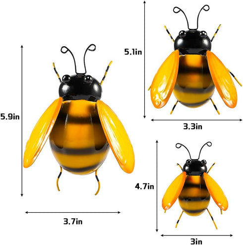 Vindar Metal Wall Art Bee Sculpture Garden Wall Art Decor Set of 3 Bee Outdoor and Indoor Decorative Art Wall Sculptures...