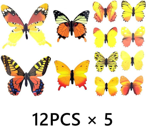 60PCS Butterfly Wall Decals - 3D Butterflies Decor for Wall Removable Mural Stickers Home Decoration Kids Room Bedroom Decor (Yellow)...