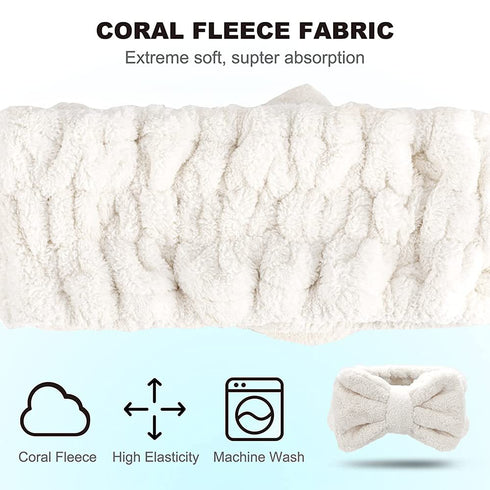 Spa Headband – 3 Pack Bow Hair Bands Women Facial Makeup Headbands Soft Coral Fleece Elastic Head Wraps for Bathing Shower Skincare Washing Face (...