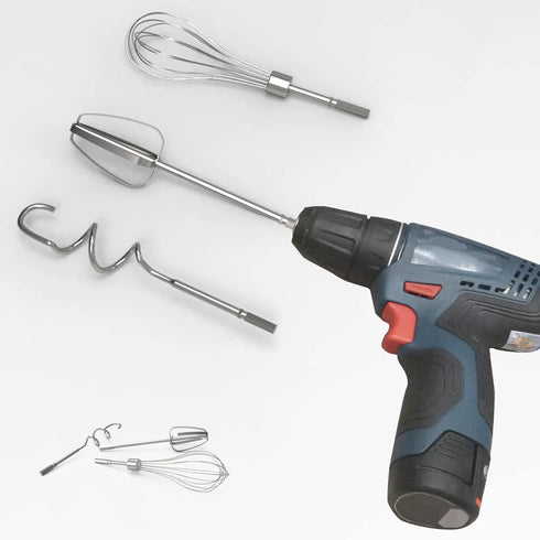 3Pcs Hand Mixer,Stainless Steel Kitchen Mixer Handheld Attachments Set 7.5inch for Electric Drill Dishwasher Safe(1 Beater, 1 Dough Hooks, 1 Ballo...