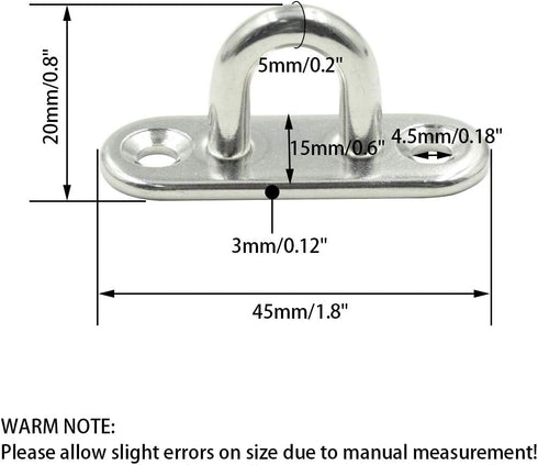 10Pcs M5 Eye Plate, Marine Oval Buckle Fixed Plate Seat Rope Pull Ring Oval Door Buckle 304 Stainless Steel 1.8 Inch Length...