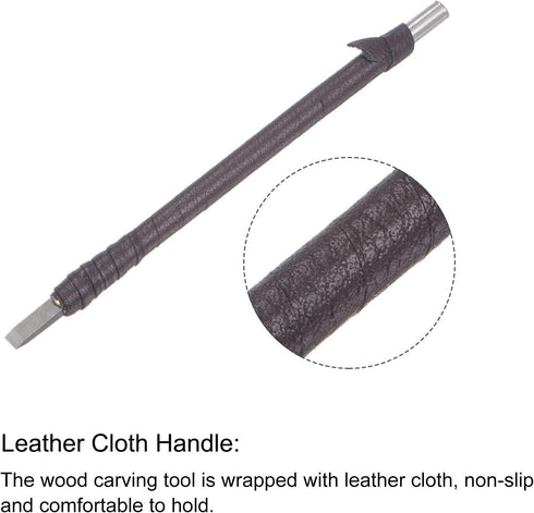 uxcell Wood Chisels Carving Knife, 5mm Tungsten Carbide Flat Tip Woodworking Hand Tool Graver 150mm (6-Inch) Length with Leather Cloth Handle...